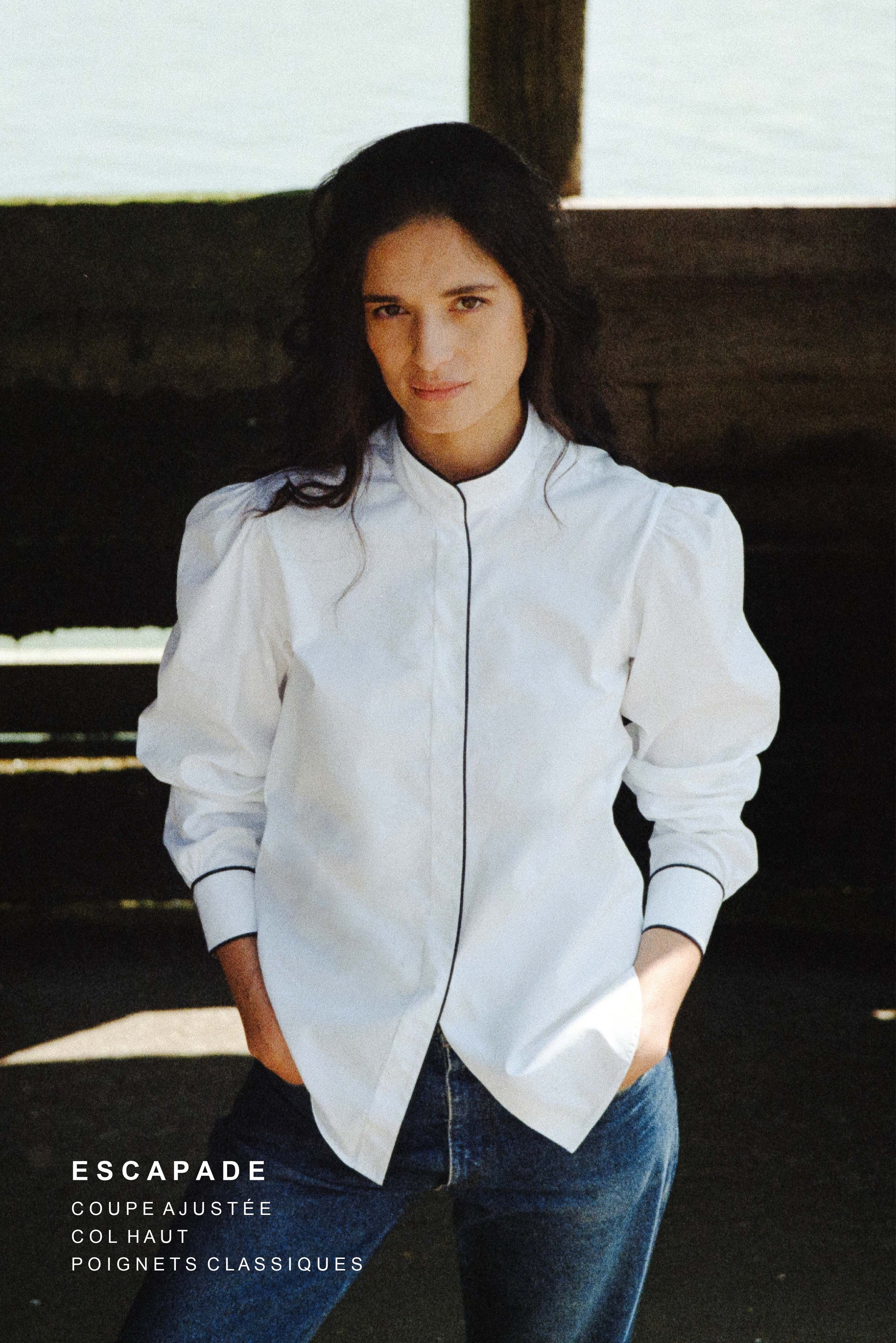 Chemise à manches longues en coton blanc femme La Halle