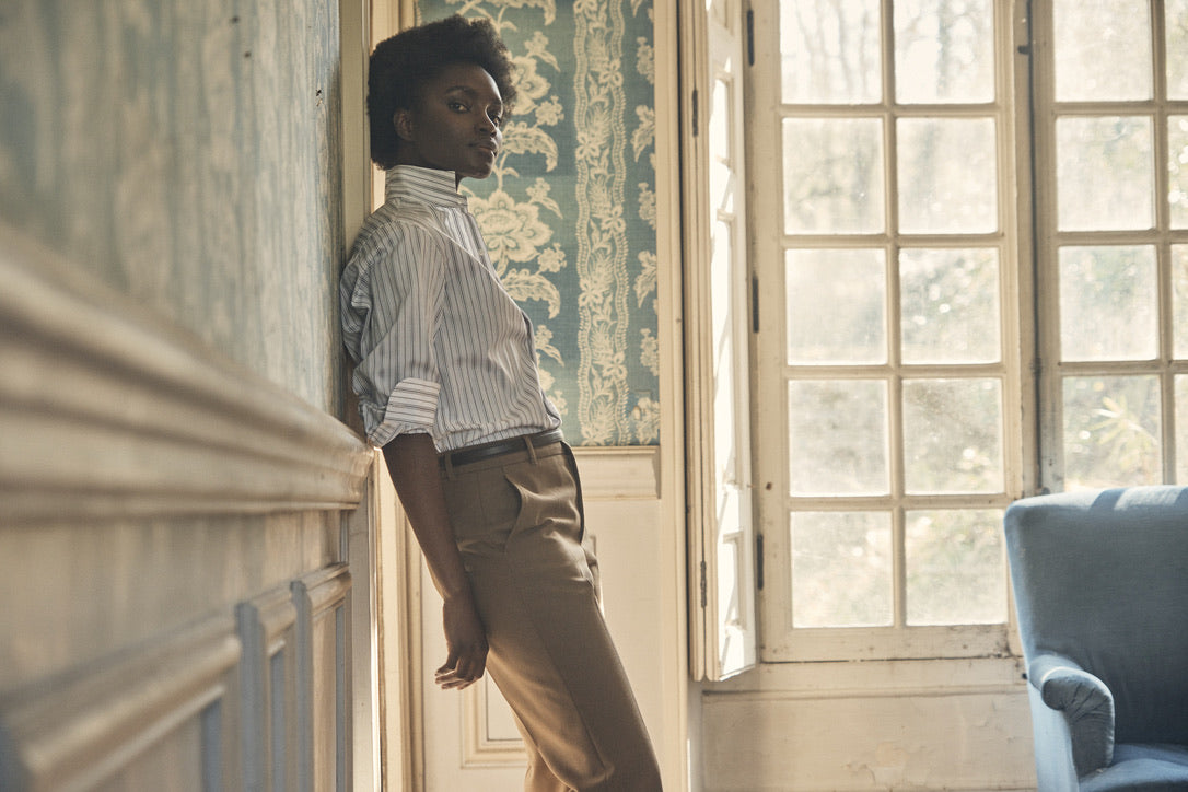 Chemise AMAZONE Rayée Kaki vue de profil.