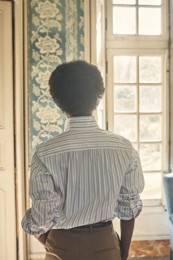 Chemise AMAZONE Rayée Kaki de dos.