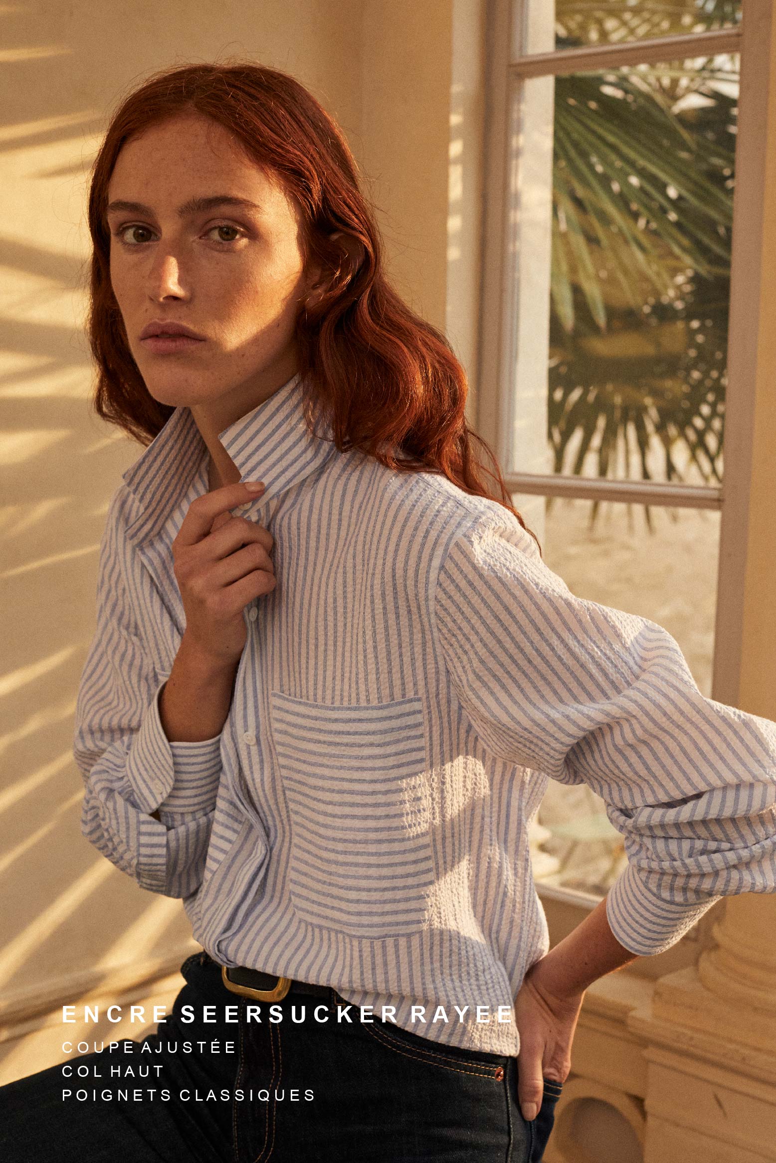 Blue and White Striped Seersucker Shirt for Women Bourrienne Paris X