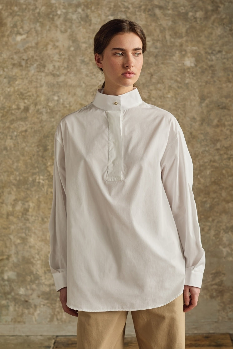 Chemise blanche col montant manches longues coton femme Bourrienne Paris X