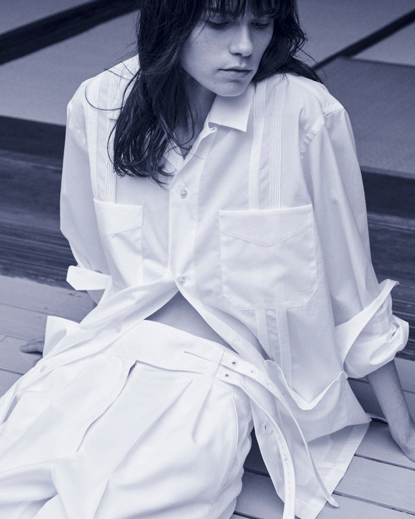 Pantalon blanc à pinces pour femme en twill de coton japonais | Bourrienne collab Ylève
