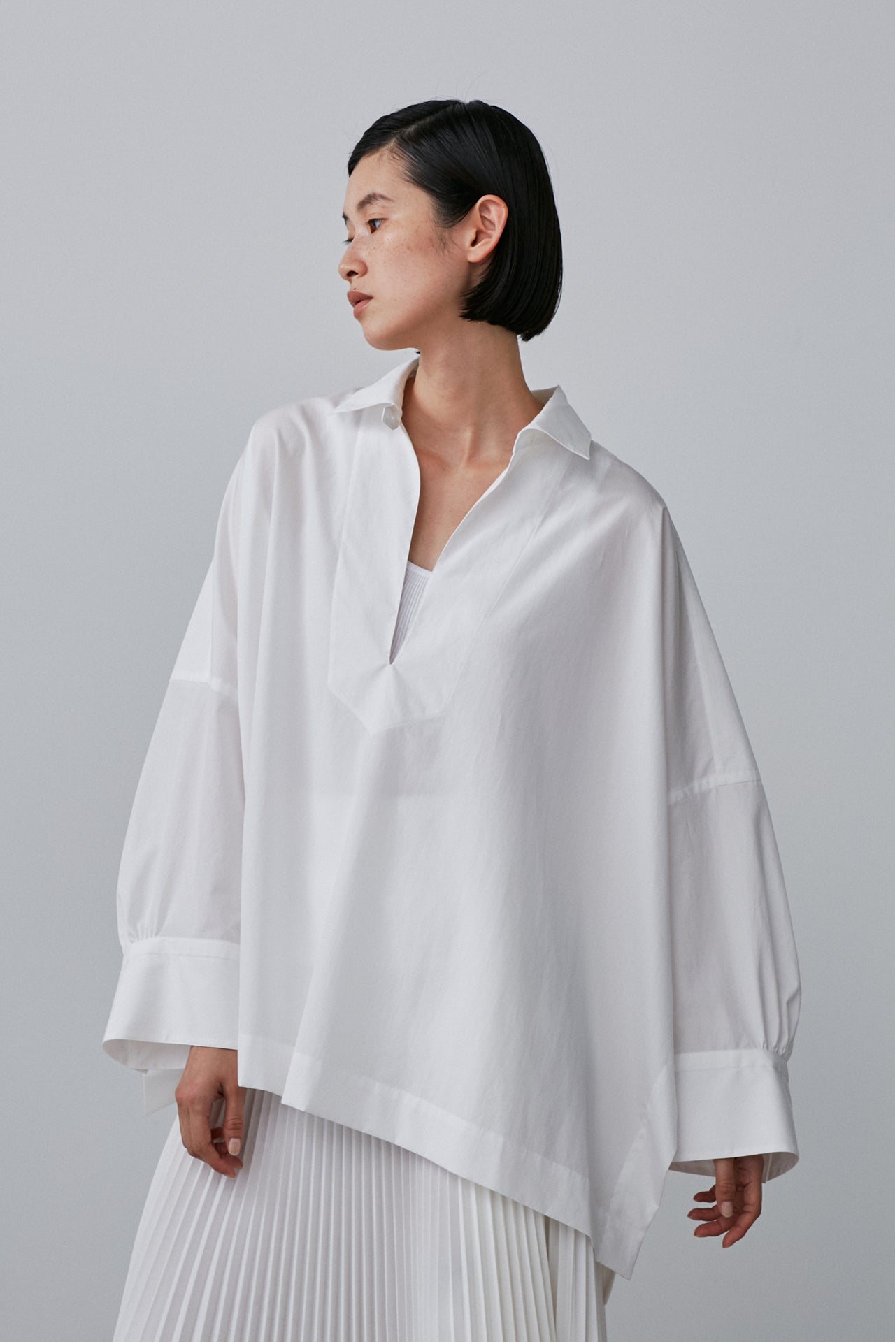 Poncho en popeline japonaise blanche  | Bourrienne collab Ylève