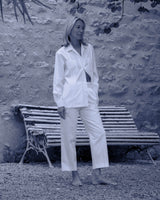 Chemise blanche oversize pour femme en popeline de coton japonaise - idée de look | Bourrienne collab Yleve