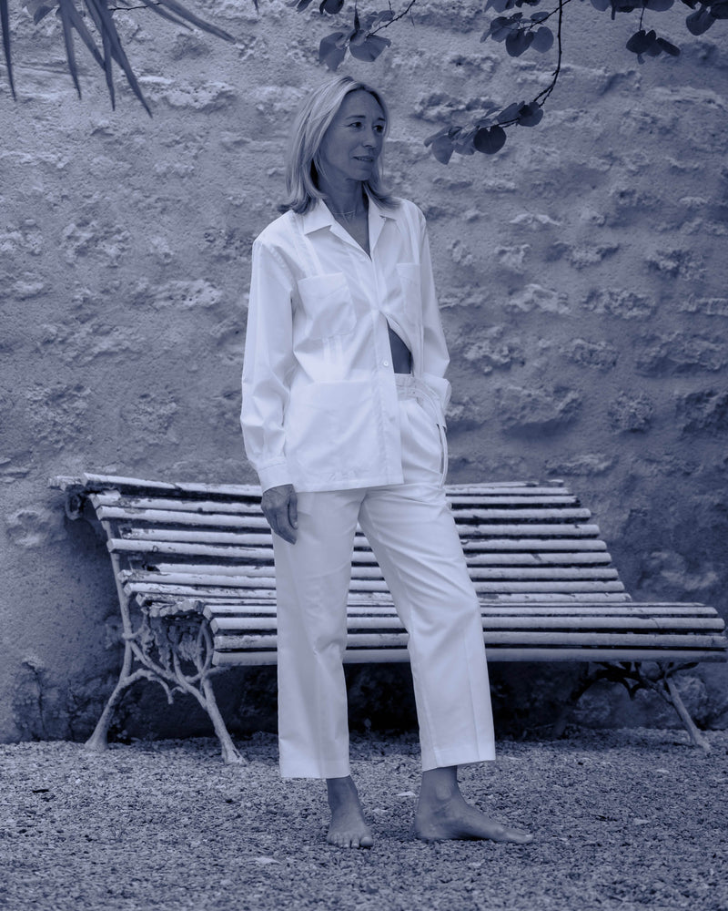 Pantalon blanc à pinces pour femme en twill de coton japonais Bourrienne collab Ylève | Idée de look