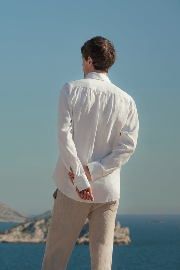 Chemise Lin Luxe col français poignets Bourrienne Coupée dans du lin normand tissé en Italie - vue de dos