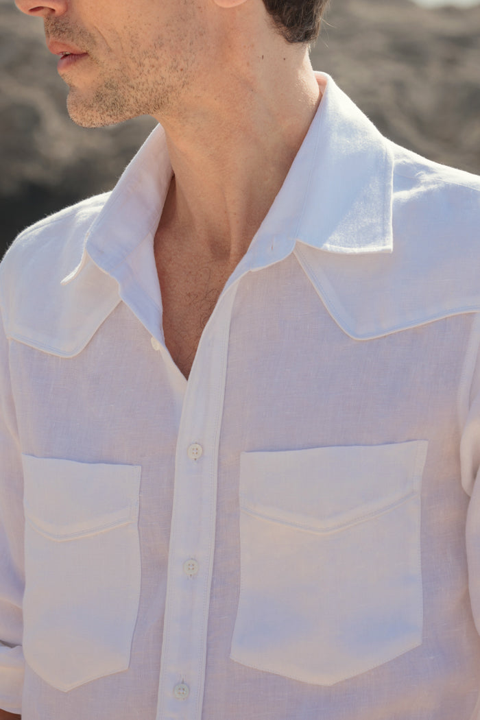 FARWEST - Chemise Cowboy - 100% Lin, coupe ajustée, finitions impeccables