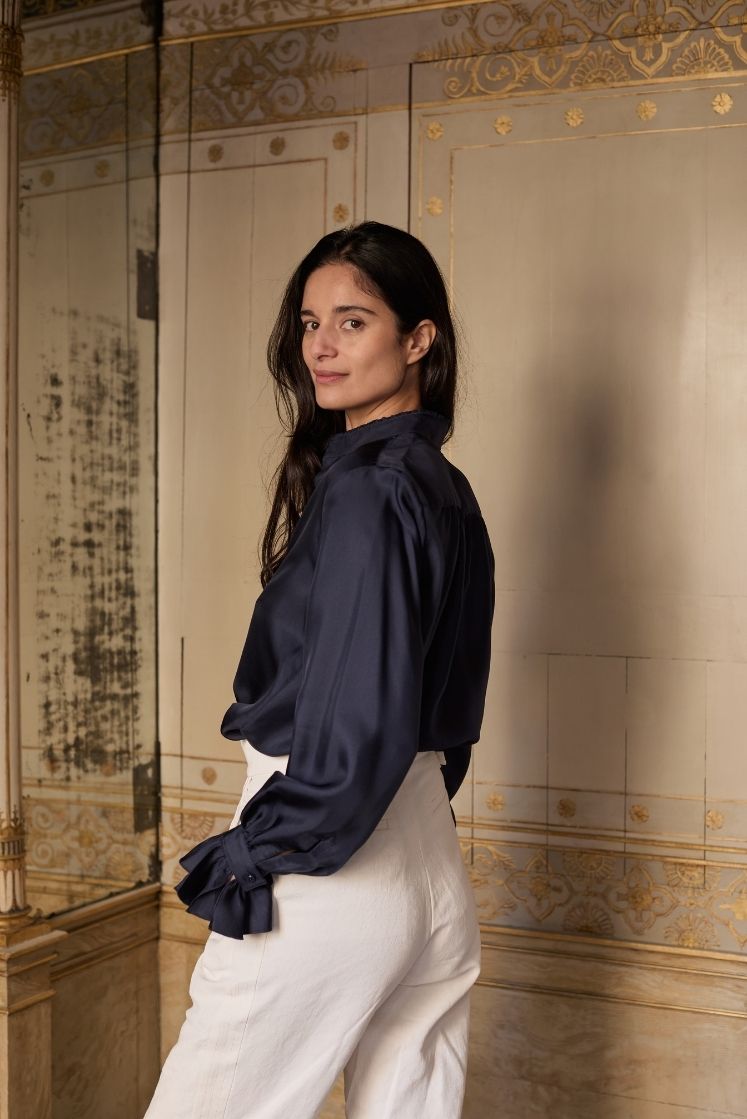 Navy blue Silk Shirt for Women | Bourrienne Paris X