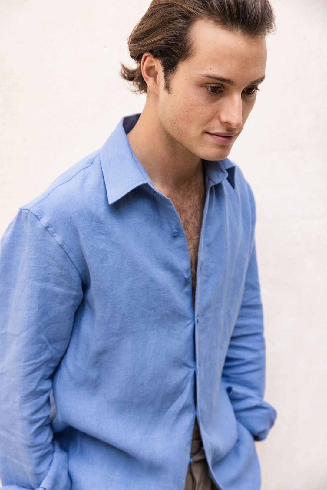 ROMANESQUE Blue Linen Shirt